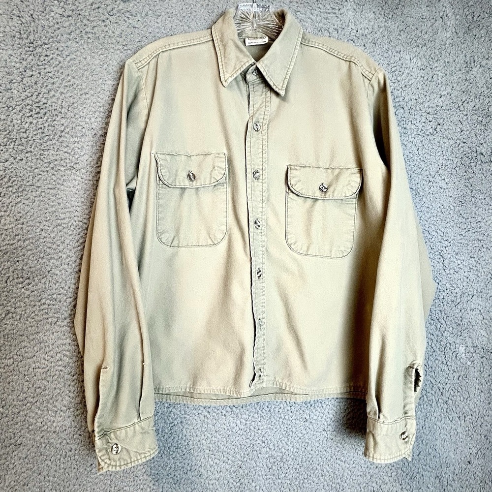 Vintage Five Brother Khaki Beige Cotton Work Shirt Cropped Size L Short Boxy